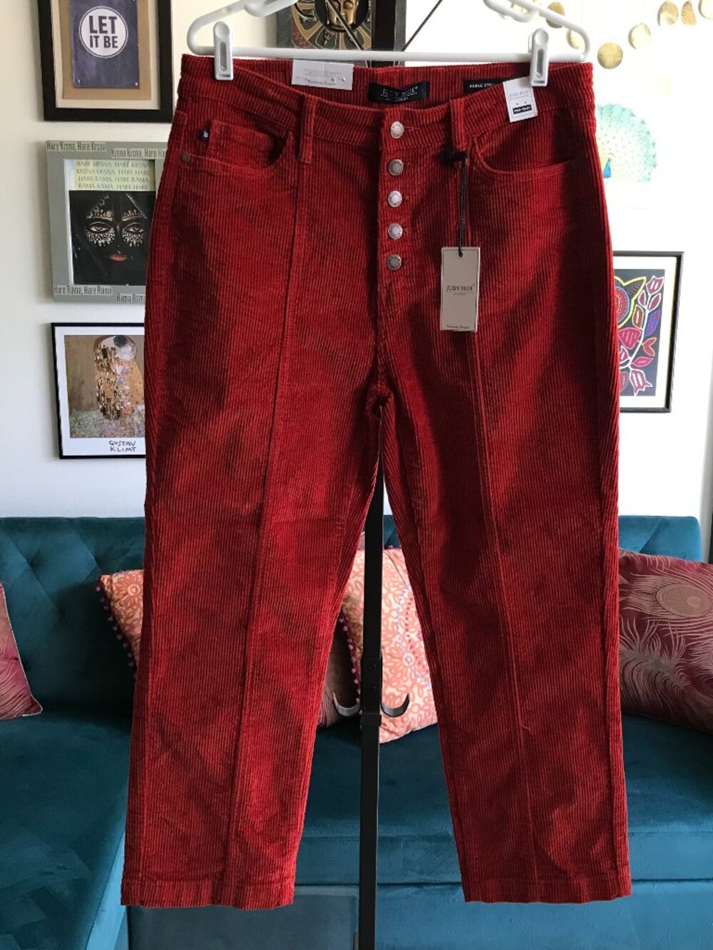 JUDY BLUE size 15 / 32 Rust High-Waist Ankle Straight Corduroy Pants NWT